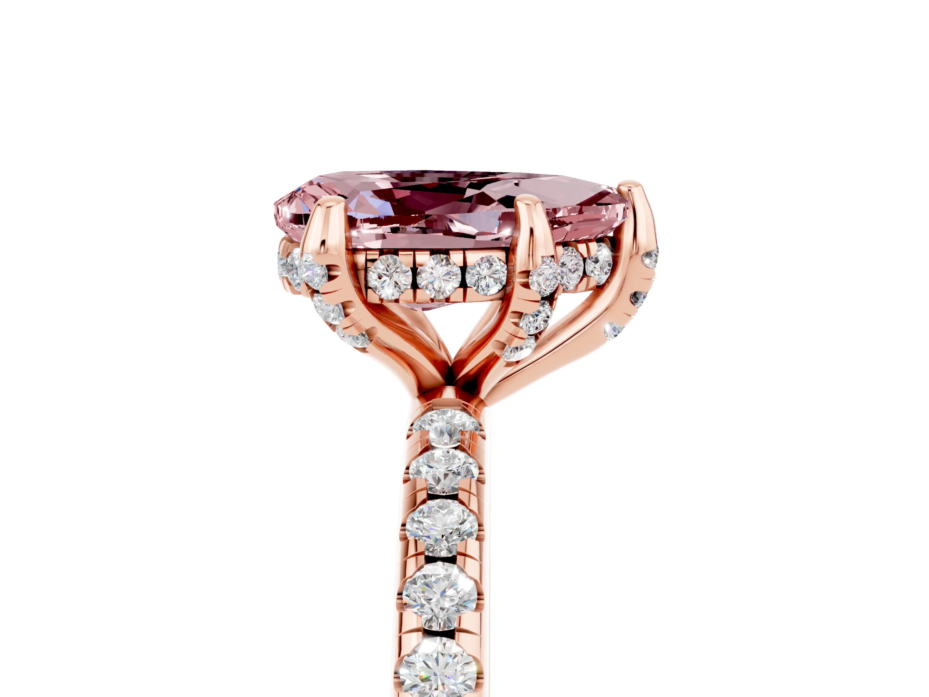 Rose gold Pear Cut Diamond Solitaire Ring with Four-Prong Setting and Pavé Band_5