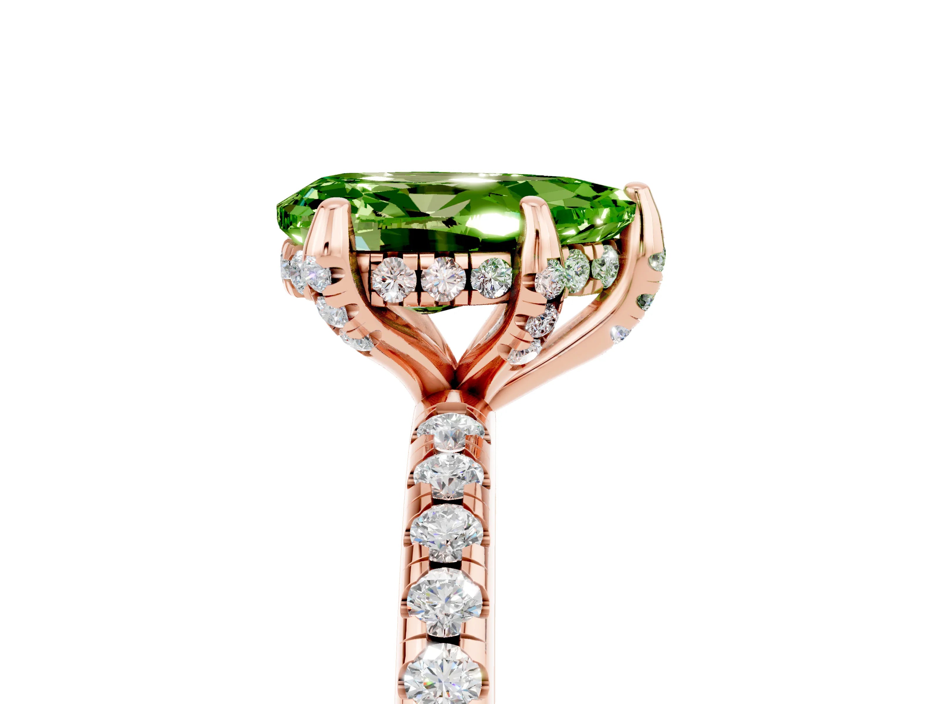 Rose gold Pear Cut Diamond Solitaire Ring with Four-Prong Setting and Pavé Band_5