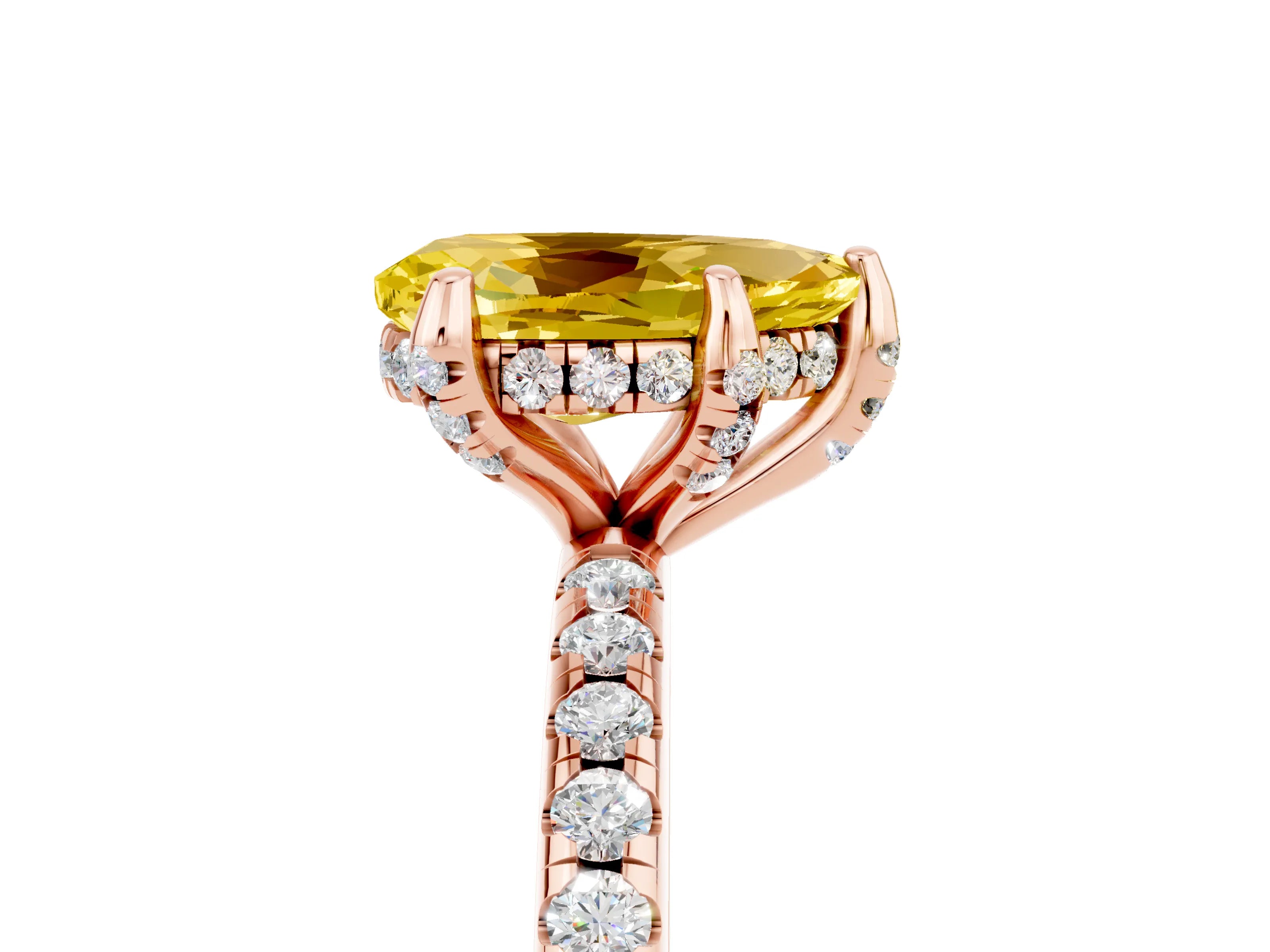 Rose gold Pear Cut Diamond Solitaire Ring with Four-Prong Setting and Pavé Band_5