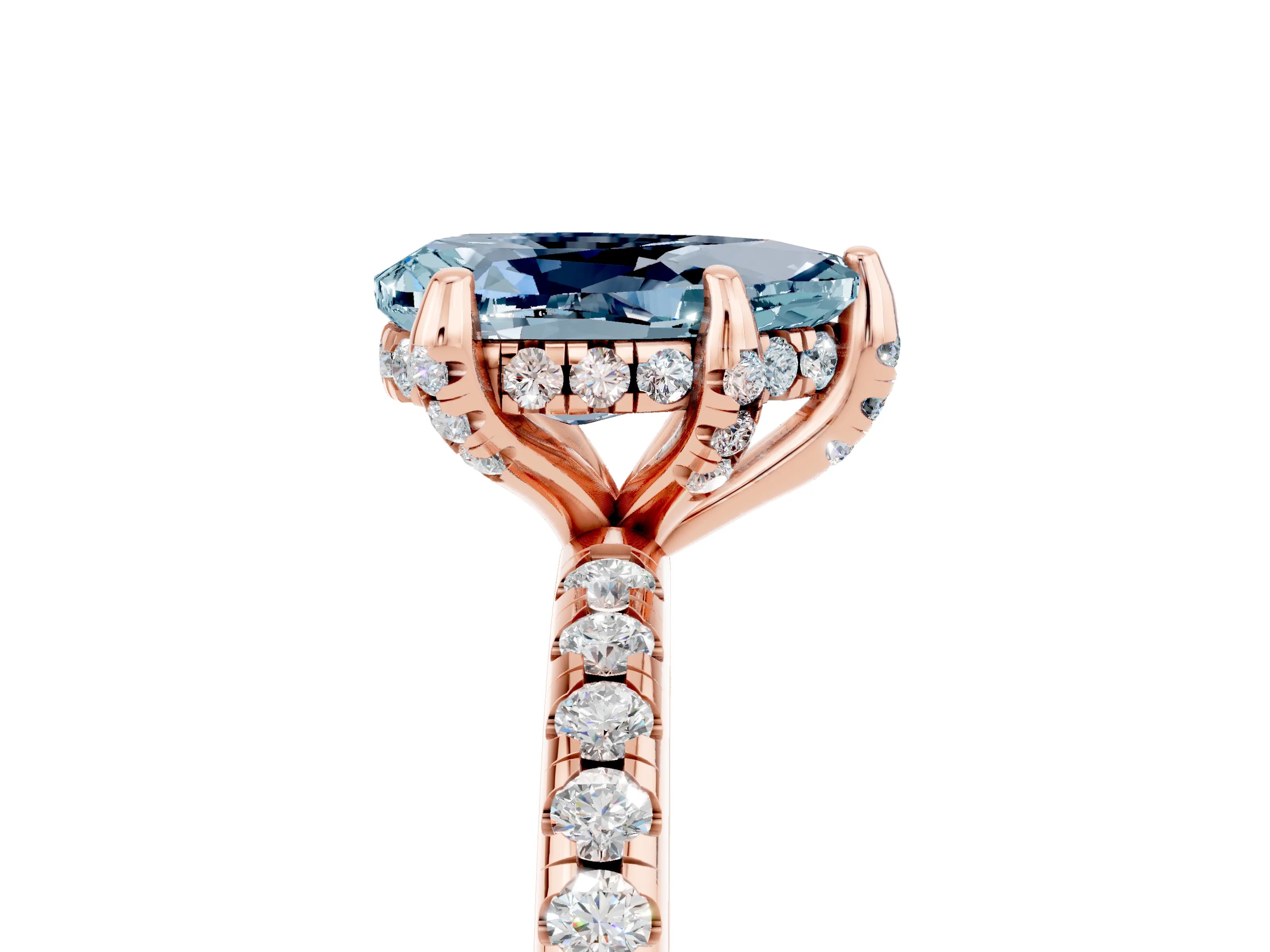Rose gold Pear Cut Diamond Solitaire Ring with Four-Prong Setting and Pavé Band_5