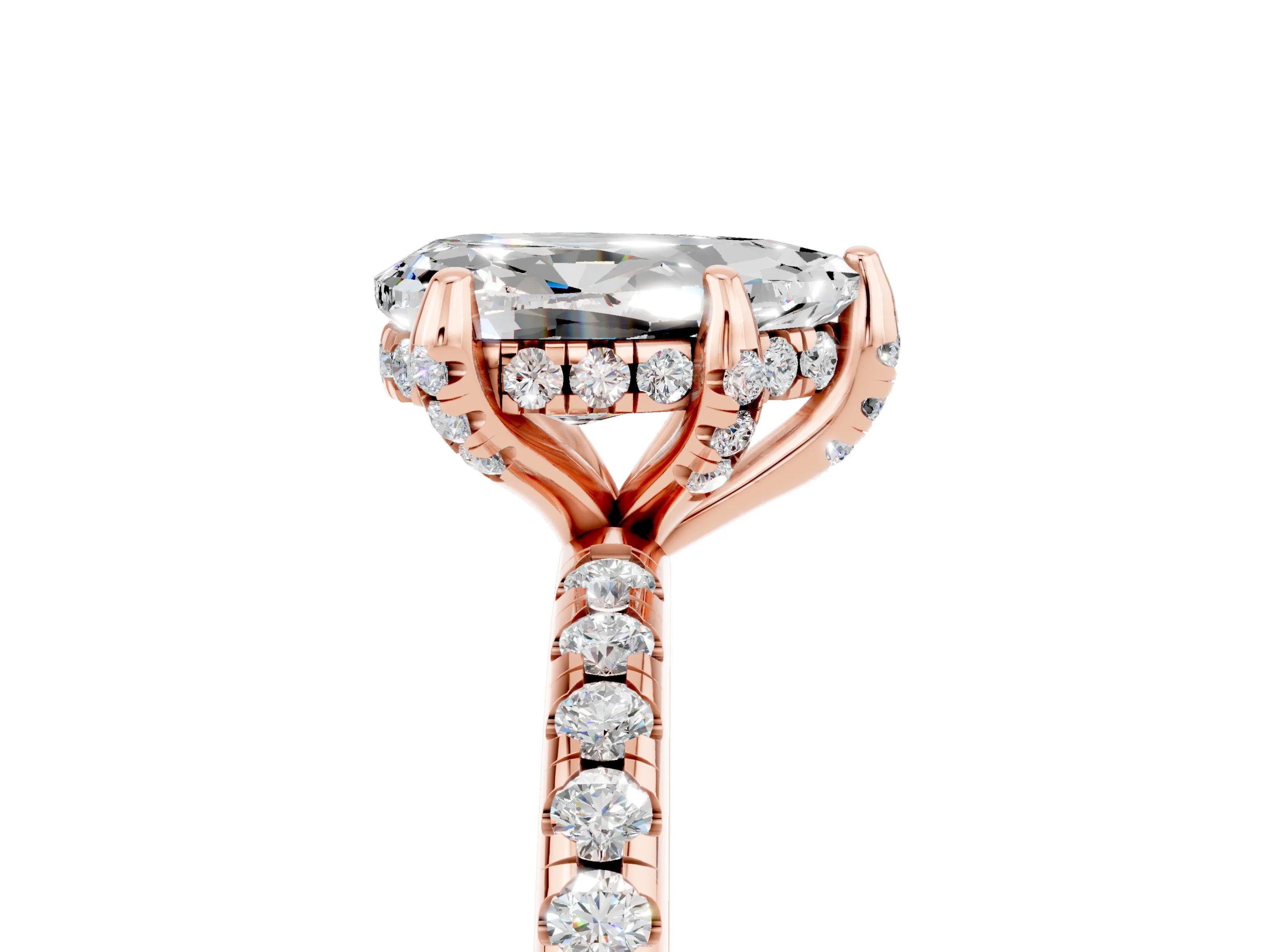 Rose gold Pear Cut Diamond Solitaire Ring with Four-Prong Setting and Pavé Band_5