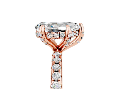 Rose gold Pear Cut Diamond Solitaire Ring with Four-Prong Setting and Pavé Band_5