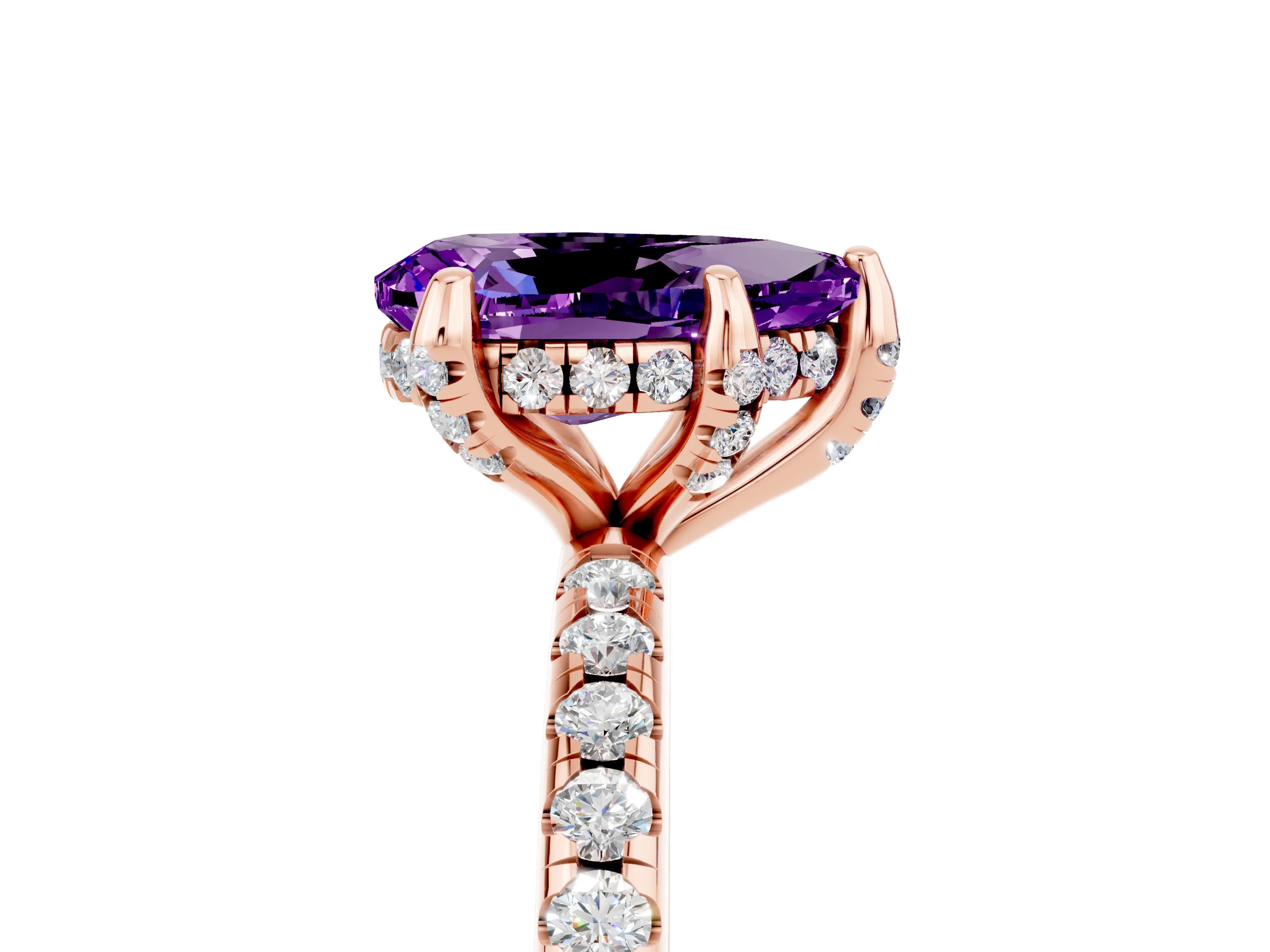 Rose gold Pear Cut Diamond Solitaire Ring with Four-Prong Setting and Pavé Band_5