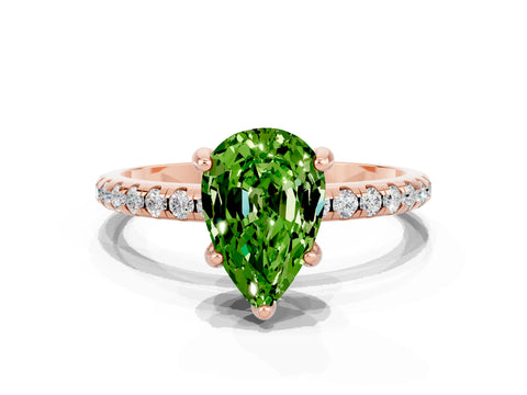 Rose gold Pear Cut Diamond Solitaire Ring with Four-Prong Setting and Pavé Band