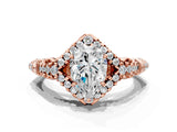 Rose gold Pear Cut Diamond Solitaire Ring with Hidden Halo and Pavé Band_27