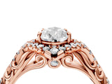 Rose gold Pear Cut Diamond Solitaire Ring with Hidden Halo and Pavé Band_31