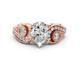 Rose gold Pear Cut Diamond Solitaire Ring with Milgrain Pavé Band and Four-Prong Setting_185