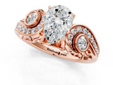 Rose gold Pear Cut Diamond Solitaire Ring with Milgrain Pavé Band and Four-Prong Setting_186