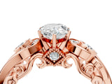 Rose gold Pear Cut Diamond Solitaire Ring with Milgrain Pavé Band and Four-Prong Setting_189