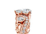 Rose gold Pear Cut Diamond Solitaire Ring with Milgrain Pavé Band and Four-Prong Setting_190