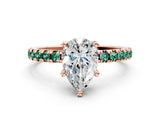 Rose gold Pear Cut Diamond Solitaire Ring with Pavé Band and Four-Prong Setting