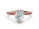 Rose gold Pear Cut Diamond Solitaire Ring with Pavé Band and Four-Prong Setting