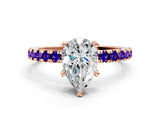 Rose gold Pear Cut Diamond Solitaire Ring with Pavé Band and Four-Prong Setting