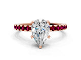 Rose gold Pear Cut Diamond Solitaire Ring with Pavé Band and Four-Prong Setting