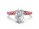 Rose gold Pear Cut Diamond Solitaire Ring with Pavé Band and Four-Prong Setting