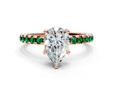 Rose gold Pear Cut Diamond Solitaire Ring with Pavé Band and Four-Prong Setting