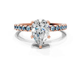 Rose gold Pear Cut Diamond Solitaire Ring with Pavé Band and Four-Prong Setting