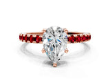 Rose gold Pear Cut Diamond Solitaire Ring with Pavé Band and Four-Prong Setting