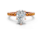 Rose gold Pear Cut Diamond Solitaire Ring with Pavé Band and Four-Prong Setting
