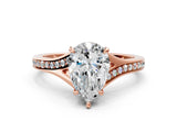 Rose gold Pear Cut Diamond Solitaire Ring with Pavé Band and Prong Setting_12