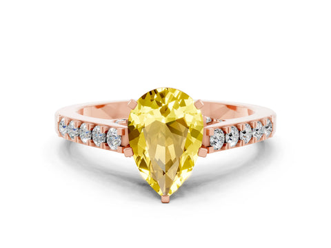Rose gold Pear Cut Diamond Solitaire Ring with Pavé Band and Prong Setting