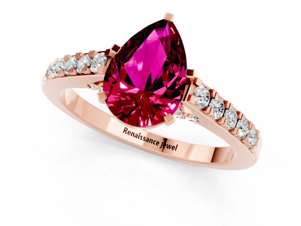 Rose gold Pear Cut Garnet Solitaire Ring with Crossover Gallery and Round  Pavé Band