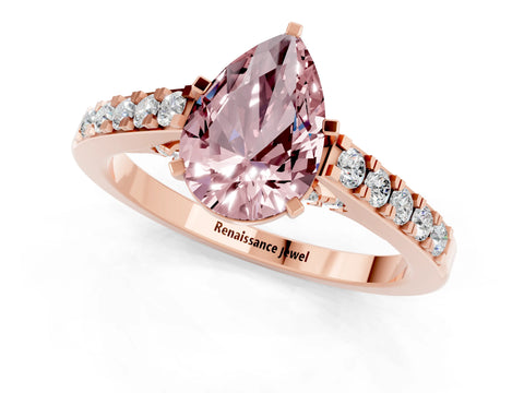 Rose gold Pear Cut Diamond Solitaire Ring with Pavé Band and Prong Setting_1