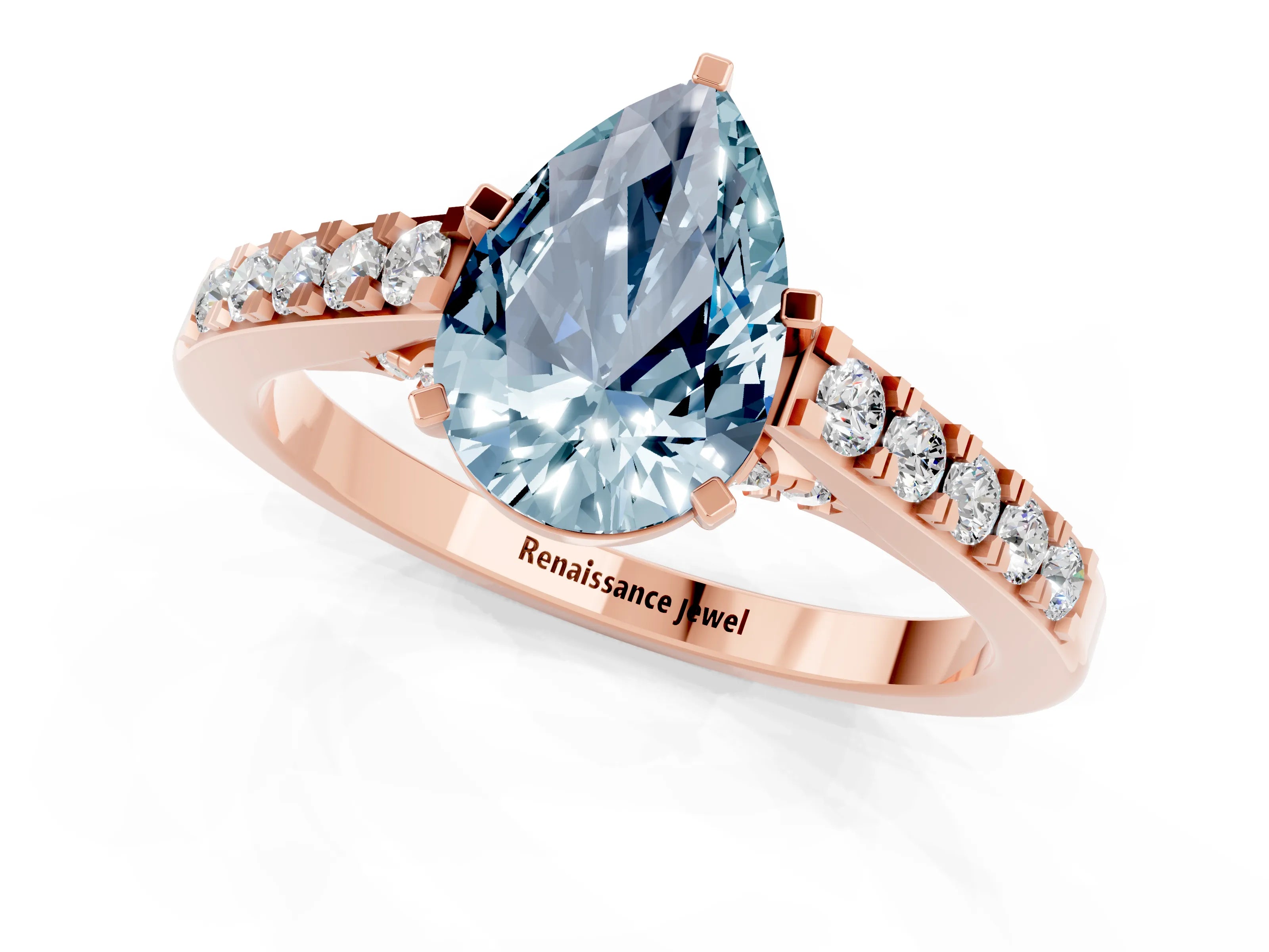 Rose gold Pear Cut Diamond Solitaire Ring with Pavé Band and Prong Setting_1
