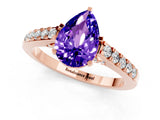 Rose gold Pear Cut Diamond Solitaire Ring with Pavé Band and Prong Setting_1