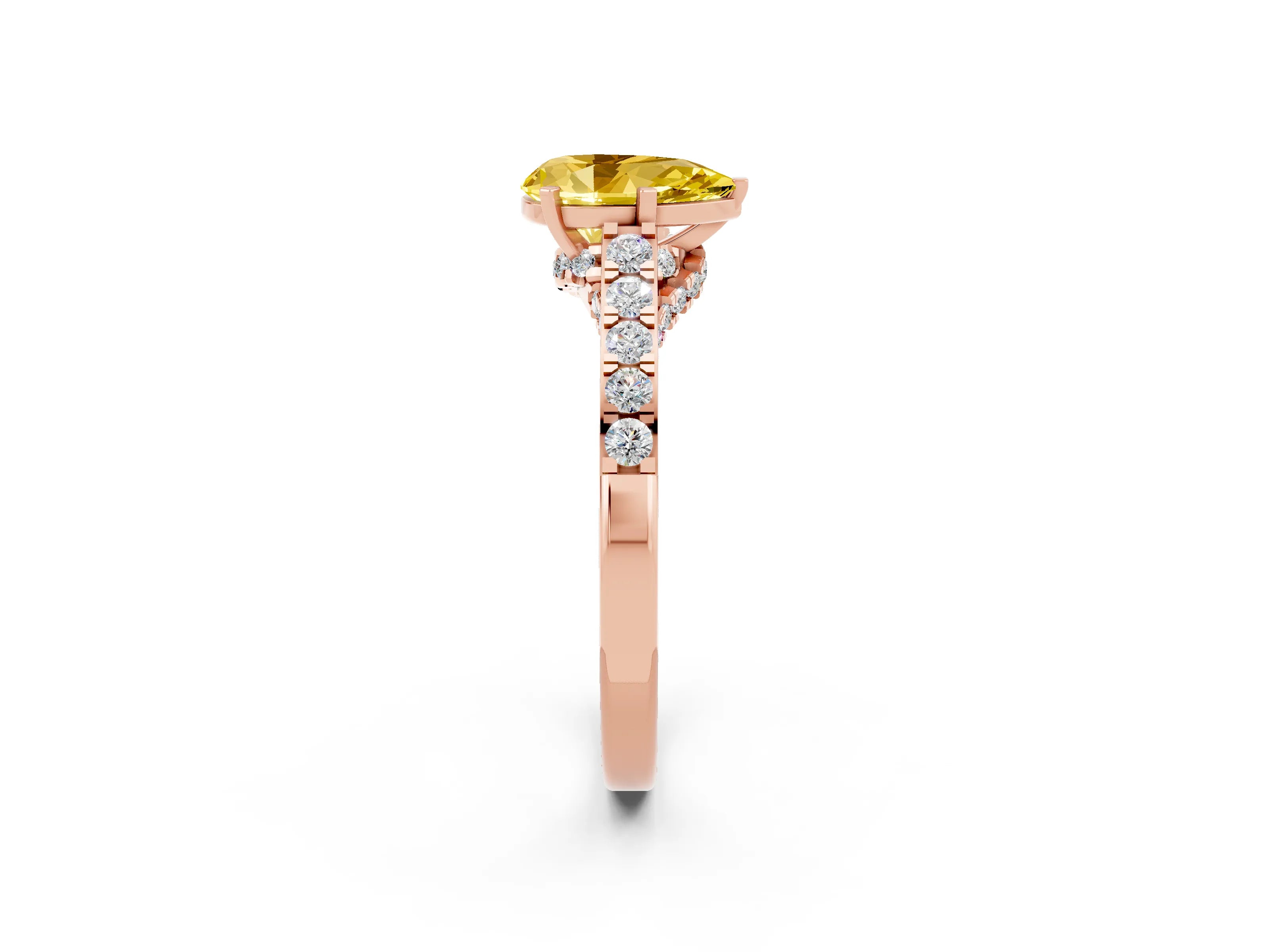 Rose gold Pear Cut Diamond Solitaire Ring with Pavé Band and Prong Setting_2