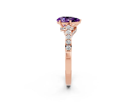 Rose gold Pear Cut Diamond Solitaire Ring with Pavé Band and Prong Setting_2