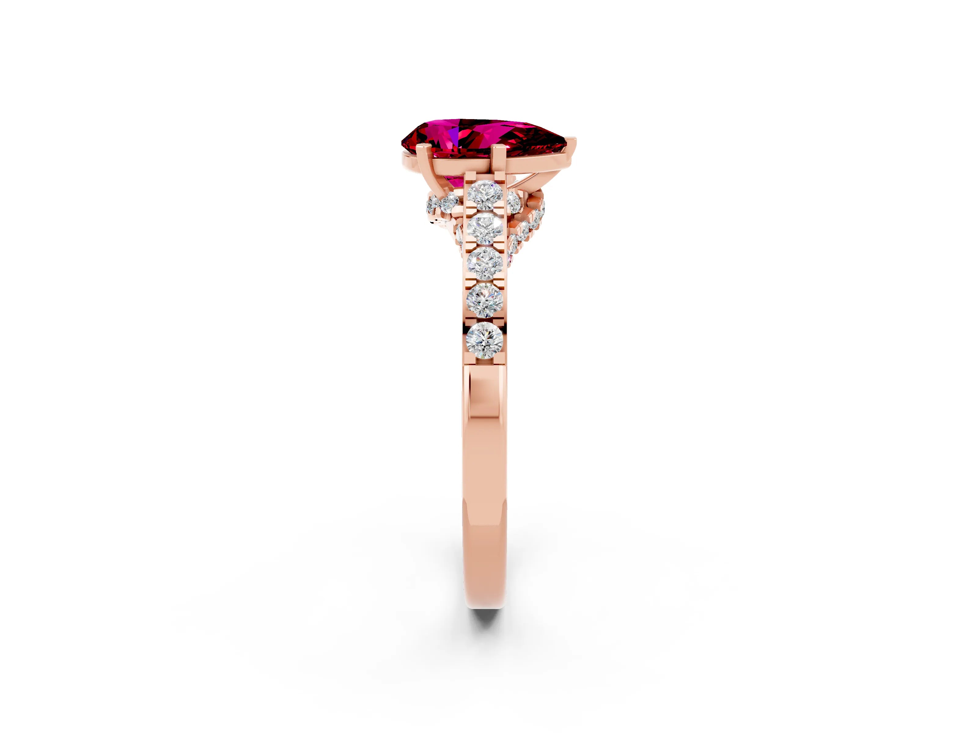 Rose gold Pear Cut Diamond Solitaire Ring with Pavé Band and Prong Setting_2