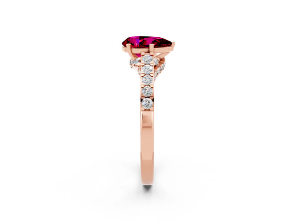 Rose gold Pear Cut Garnet Solitaire Ring with Crossover Gallery and Round  Pavé Band