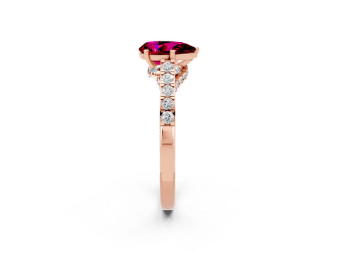 Rose gold Pear Cut Diamond Solitaire Ring with Pavé Band and Prong Setting_2