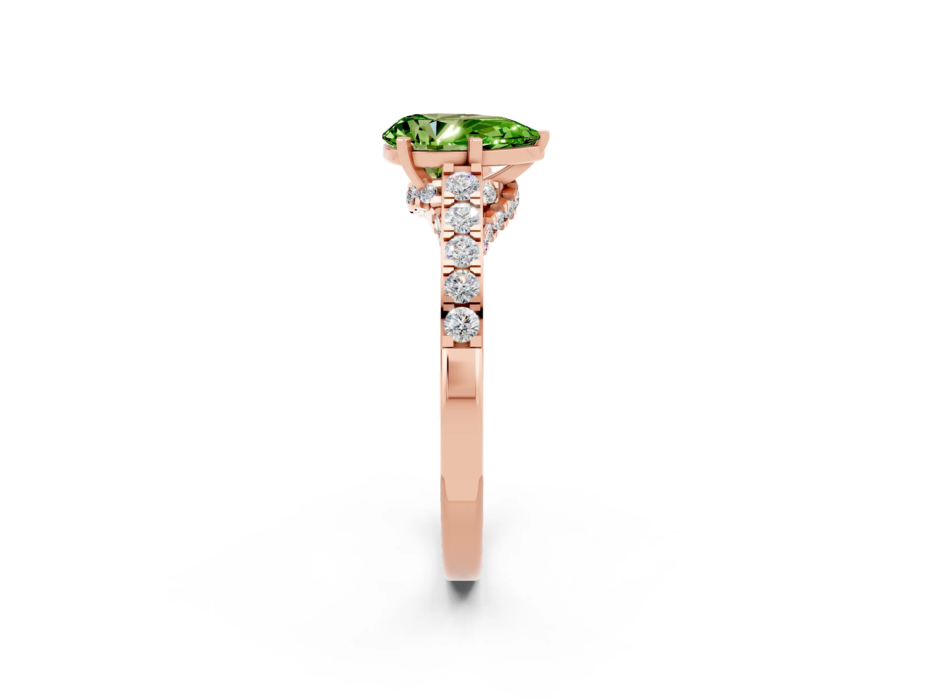 Rose gold Pear Cut Diamond Solitaire Ring with Pavé Band and Prong Setting_2