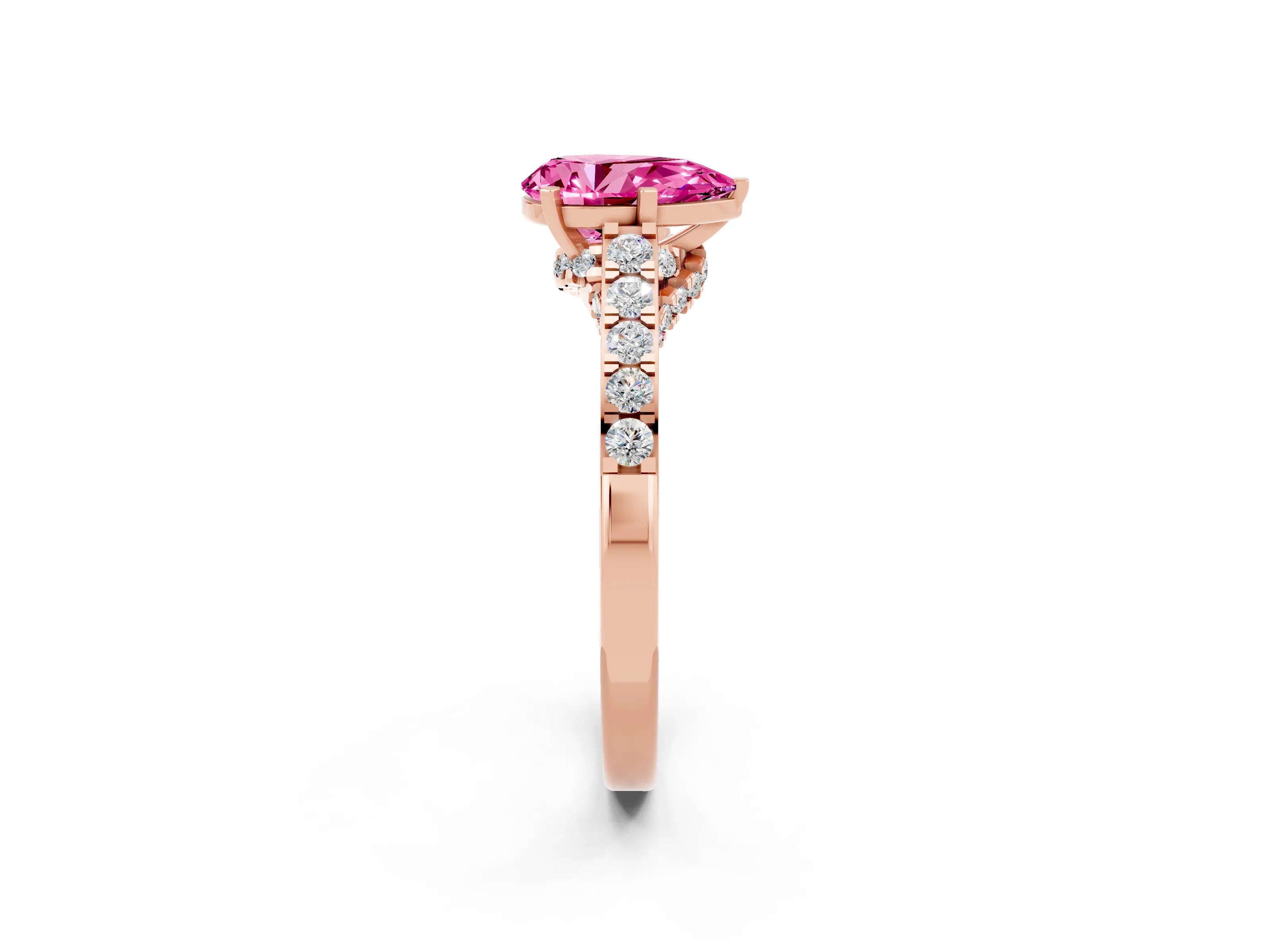 Rose gold Pear Cut Diamond Solitaire Ring with Pavé Band and Prong Setting_2