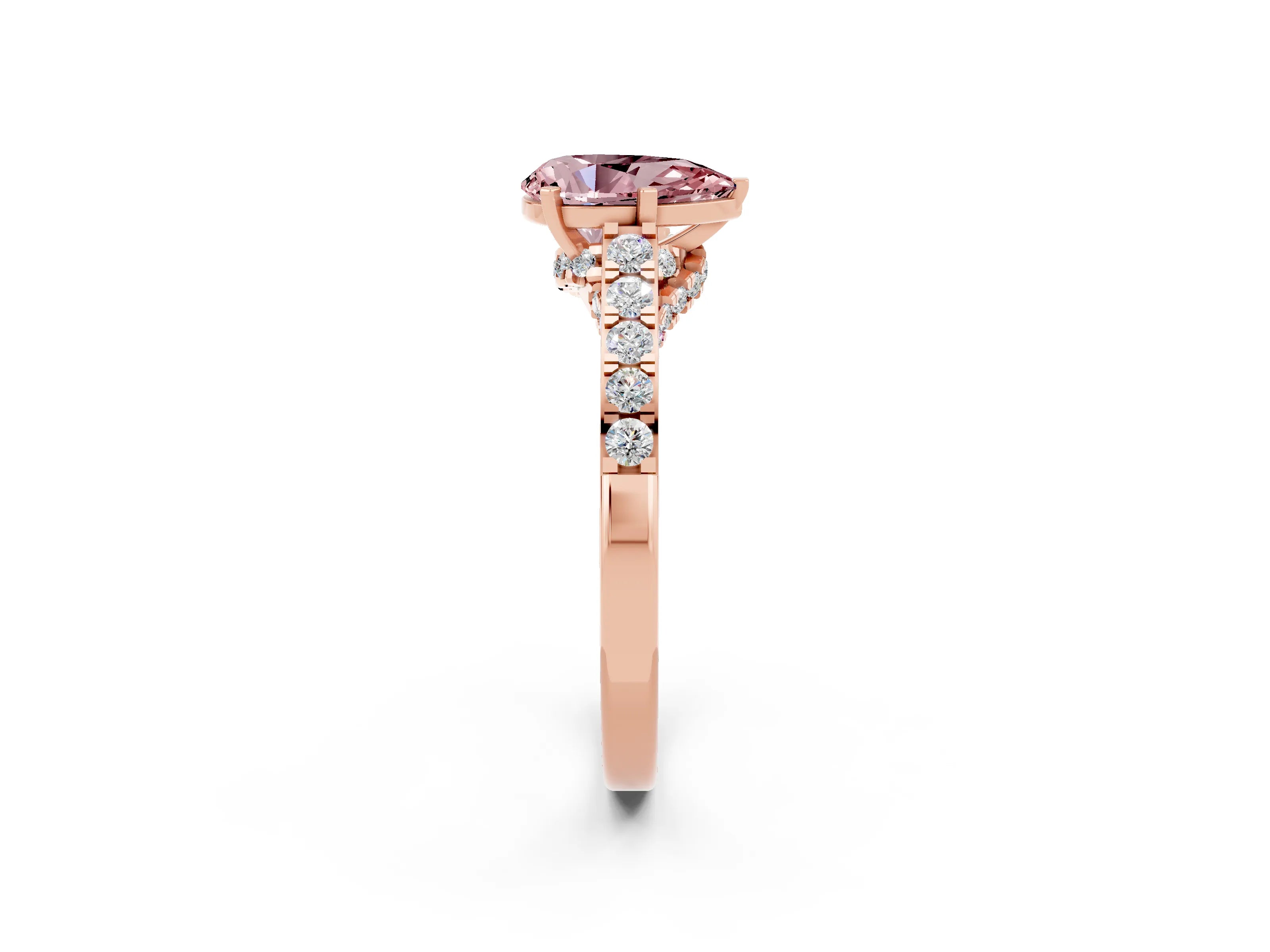 Rose gold Pear Cut Diamond Solitaire Ring with Pavé Band and Prong Setting_2