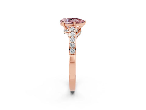 Rose gold Pear Cut Diamond Solitaire Ring with Pavé Band and Prong Setting_2