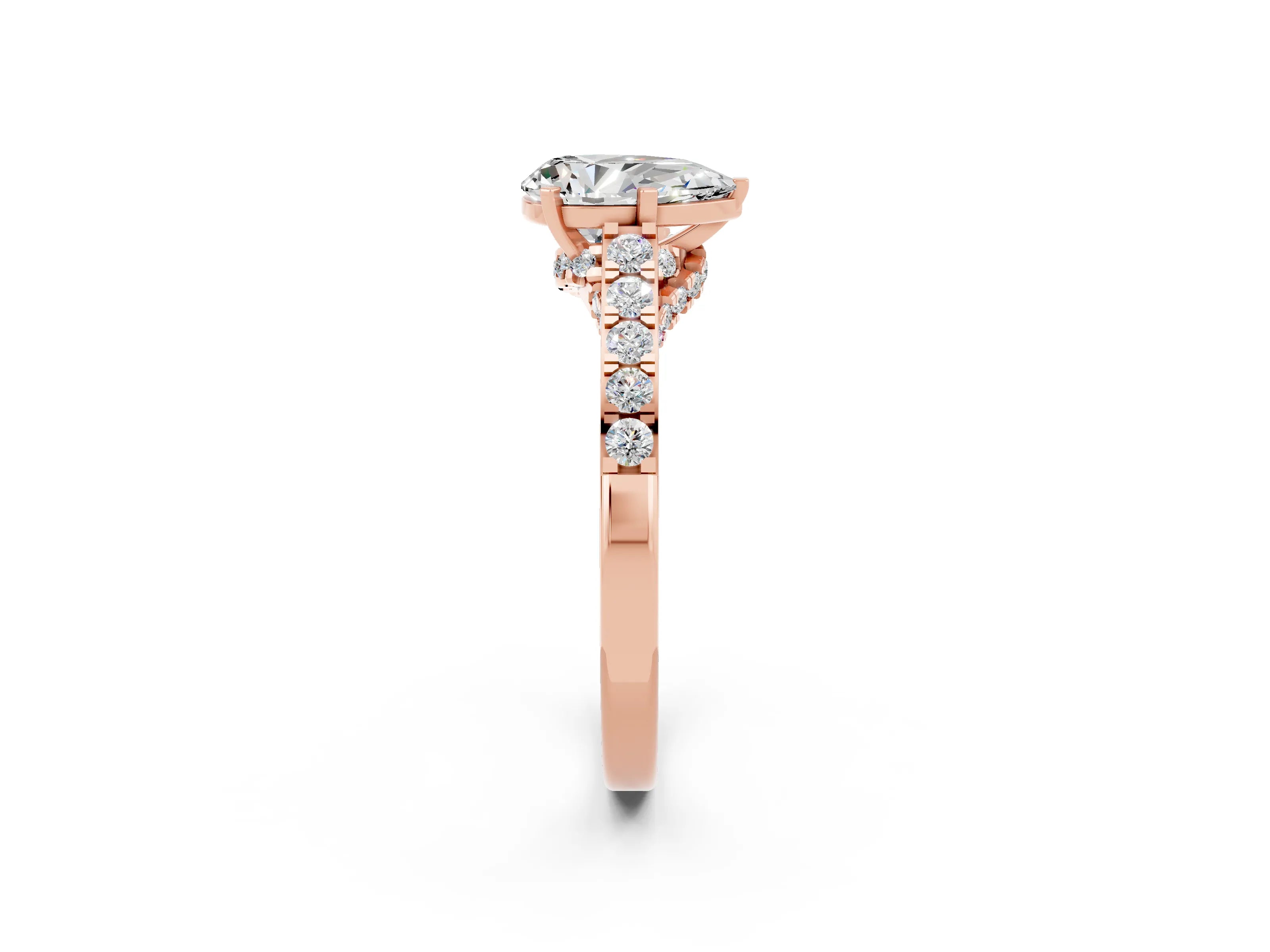 Rose gold Pear Cut Diamond Solitaire Ring with Pavé Band and Prong Setting_2