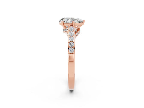 Rose gold Pear Cut Diamond Solitaire Ring with Pavé Band and Prong Setting_2