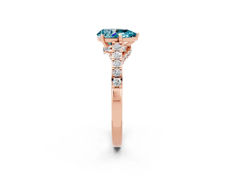 Rose gold Pear Cut Diamond Solitaire Ring with Pavé Band and Prong Setting_2