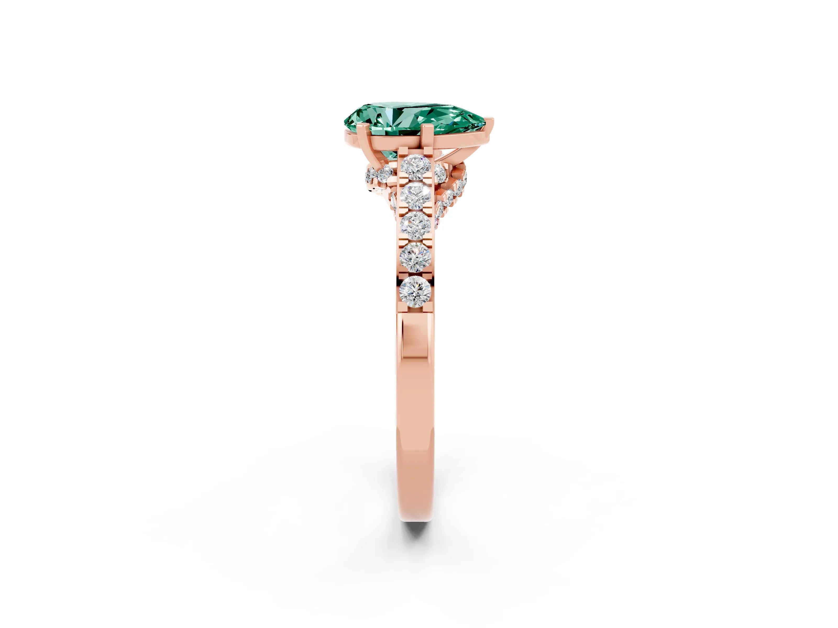 Rose gold Pear Cut Diamond Solitaire Ring with Pavé Band and Prong Setting_2