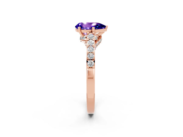 Rose gold Pear Cut Tanzanite Solitaire Ring with Crossover Gallery and Round  Pavé Band