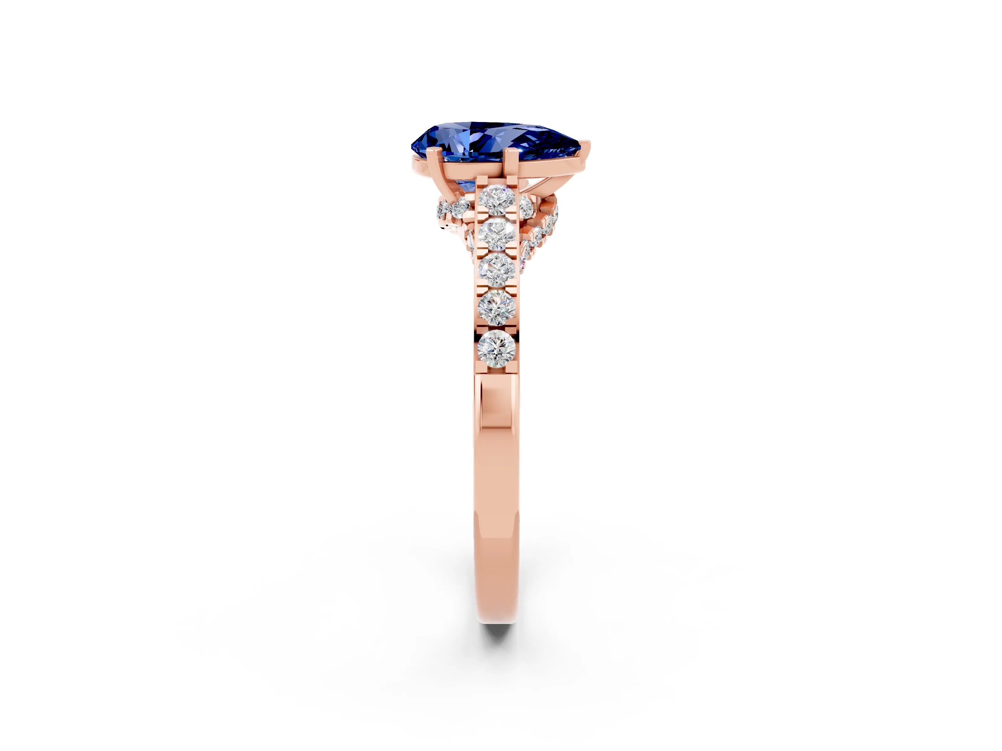 Rose gold Pear Cut Diamond Solitaire Ring with Pavé Band and Prong Setting_2