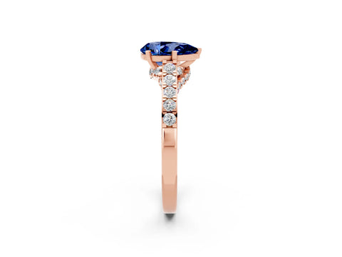 Rose gold Pear Cut Diamond Solitaire Ring with Pavé Band and Prong Setting_2
