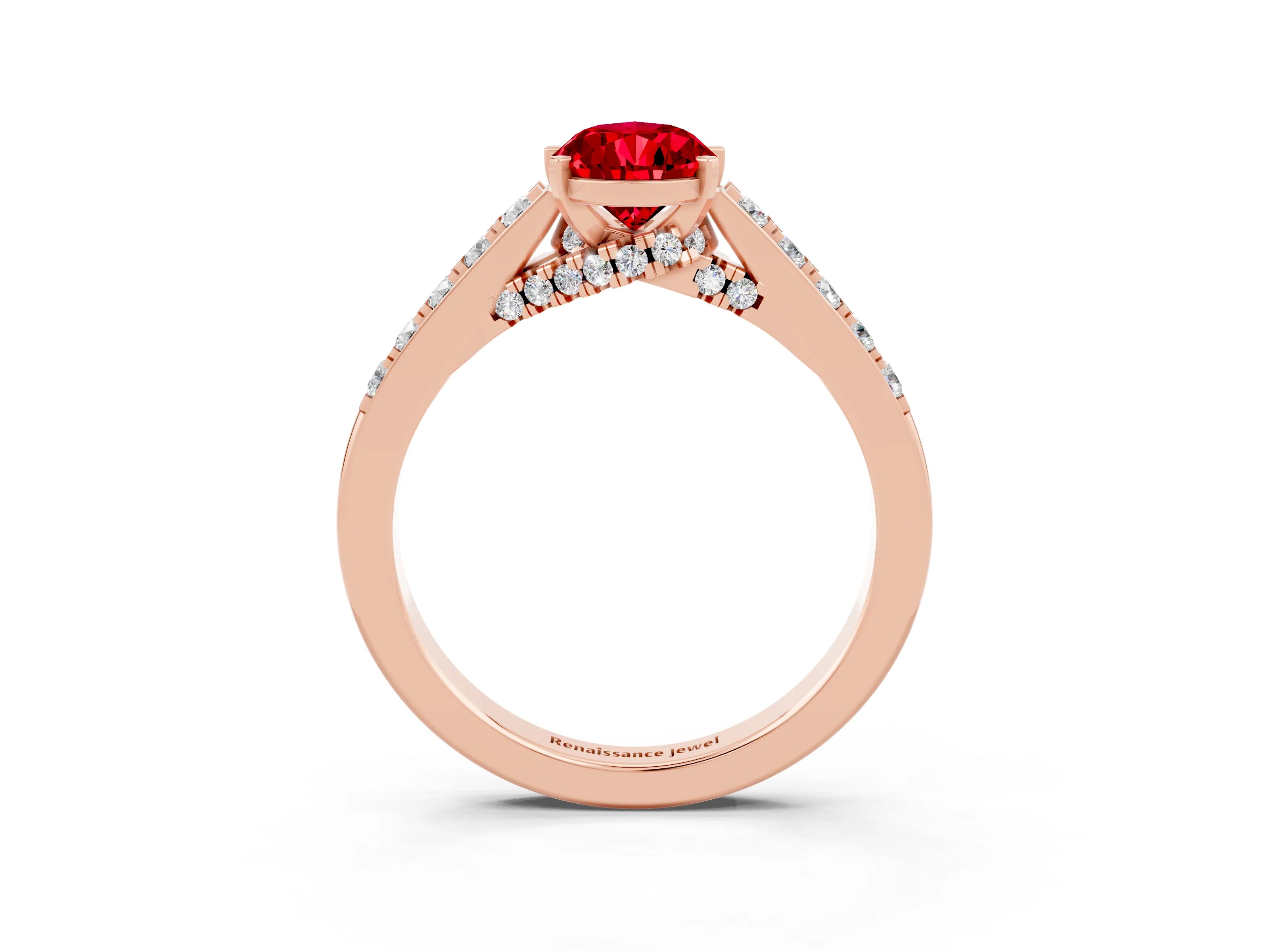 Rose gold Pear Cut Diamond Solitaire Ring with Pavé Band and Prong Setting_3
