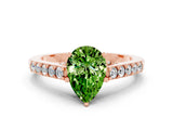 Rose gold Pear Cut Diamond Solitaire Ring with Pavé Band and Prong Setting