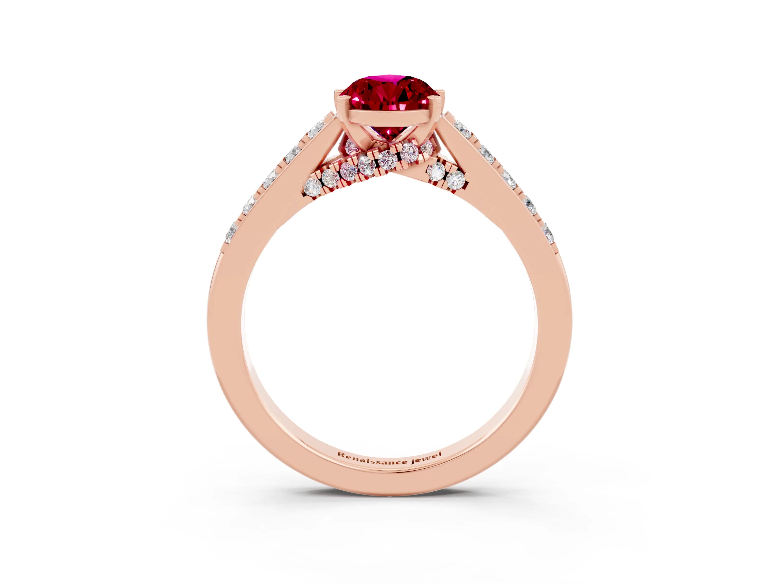 Rose gold Pear Cut Diamond Solitaire Ring with Pavé Band and Prong Setting_3