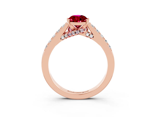 Rose gold Pear Cut Garnet Solitaire Ring with Crossover Gallery and Round  Pavé Band