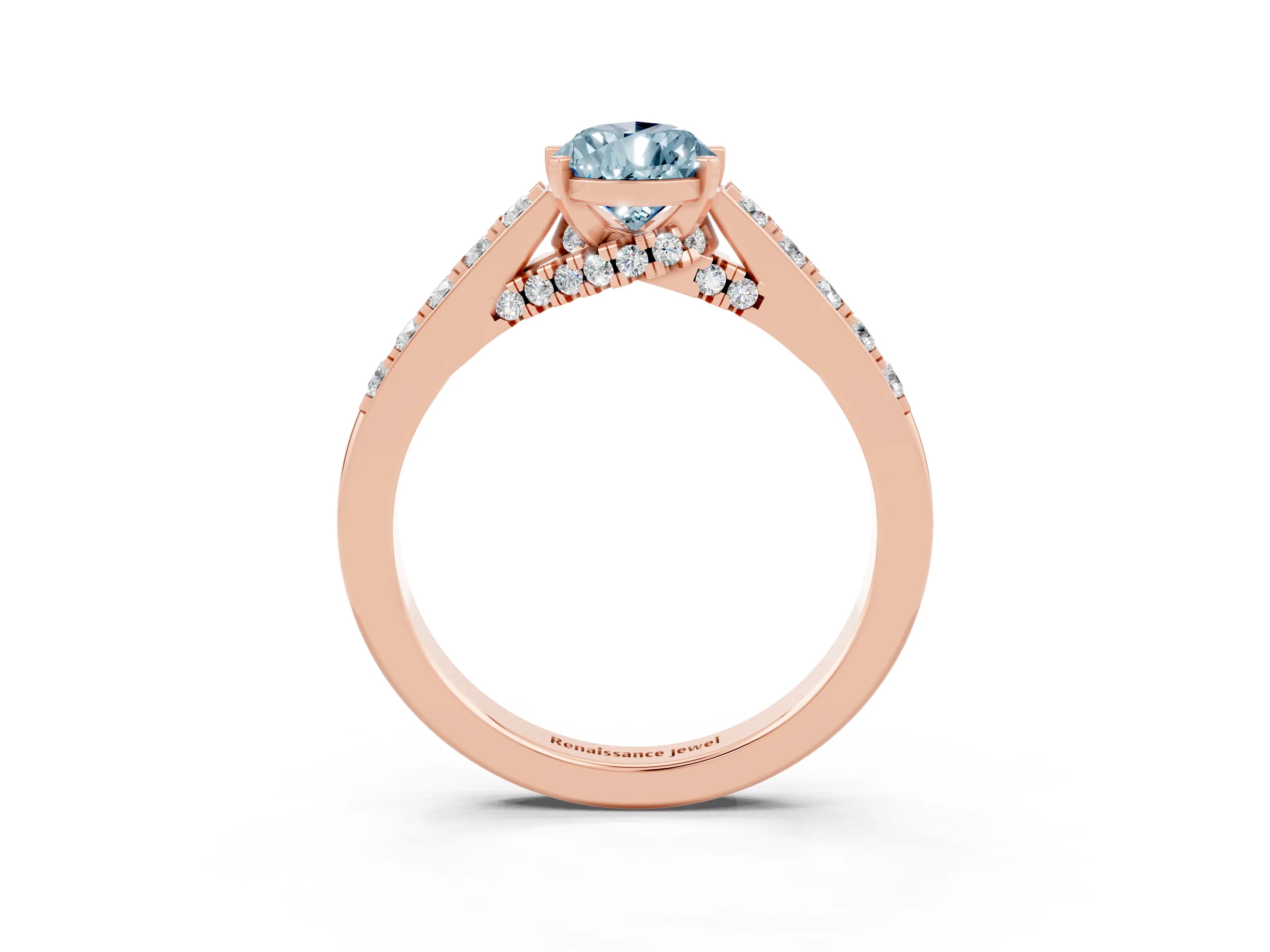 Rose gold Pear Cut Diamond Solitaire Ring with Pavé Band and Prong Setting_3